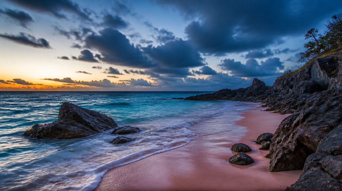 Bermuda pink-sand beach at sunset